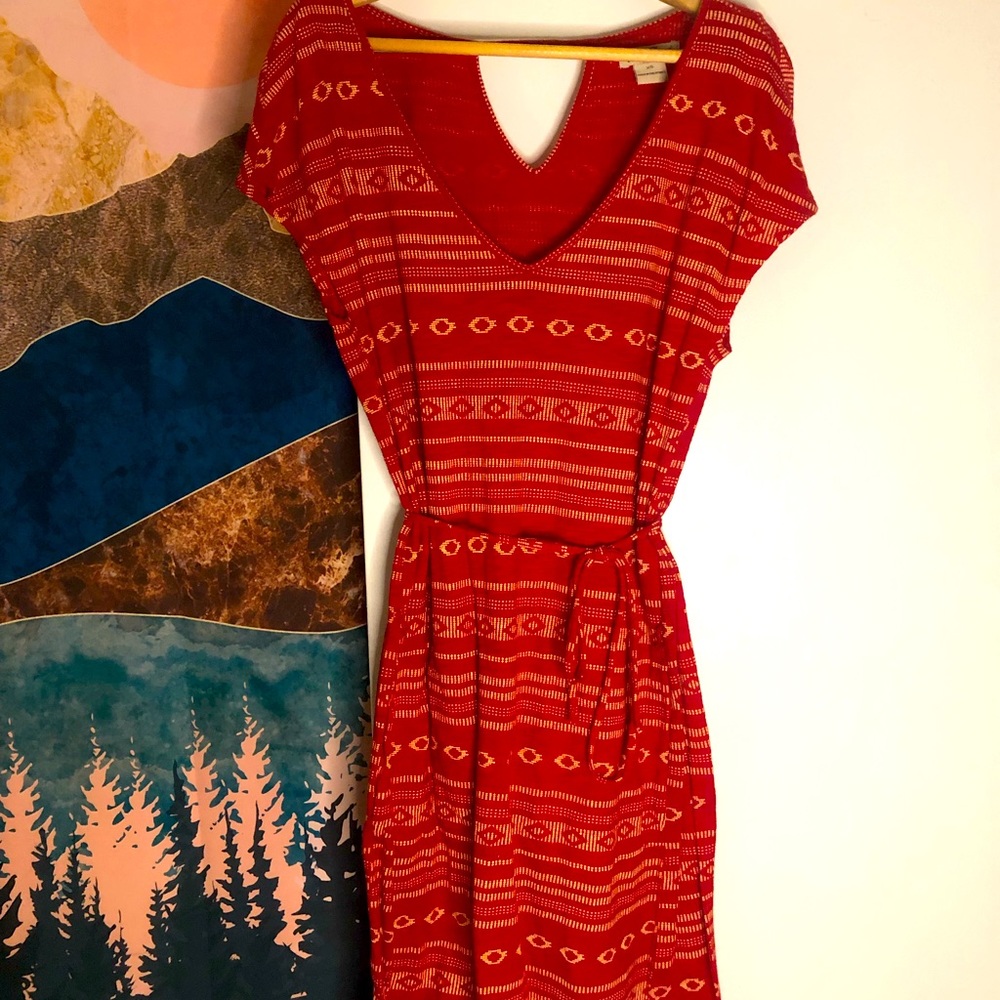 Lucky Brand Red and gold Knit Pattern Dress extra Small